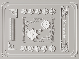 European-style carved wall panel carved plaster line 3d model