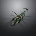 Realistic Military Camouflage Helicopter Model With Detailed Rotor Blades And Structure