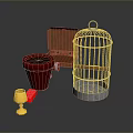 White Birdcage Red Flower Pot Golden Lantern And Open Box Display Scene