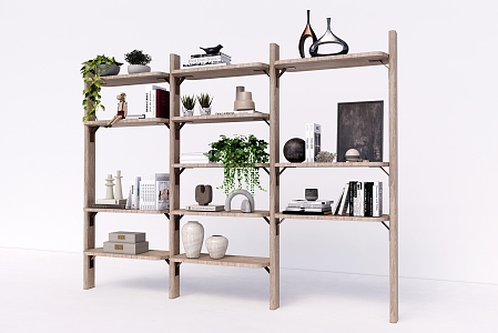 Modern Bookshelf Bookcase Display Rack Decorative Rack Storage Rack Decorative Ornaments Books Green Planting 3d model