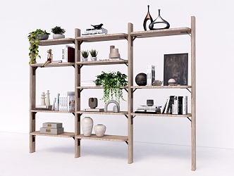 Modern Bookshelf Bookcase Display Rack Decorative Rack Storage Rack Decorative Ornaments Books Green Planting 3d model