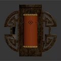 Traditional Wooden Furniture With Red Cylindrical Decor And Geometric Cutout Design