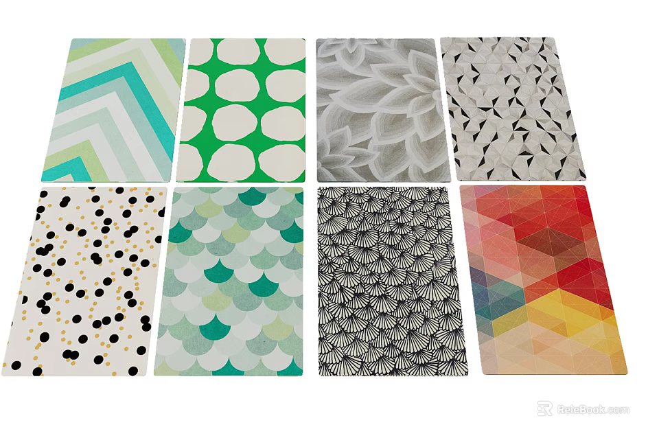 Square Rugs With Various Patterns Including Geometric Dots And Leaf Designs 3d model 
