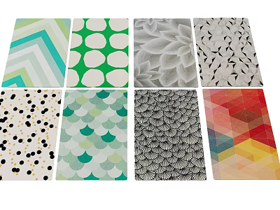 Square Rugs With Various Patterns Including Geometric Dots And Leaf Designs 3d model