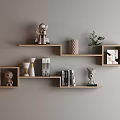 Modern Wooden Wall Cabinets With Books Decorative Sculptures And Plants On Light Gray Wall