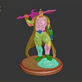 Golden Warrior Statue Holding Axe and Spear with Cloak on Round Base