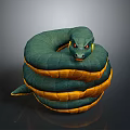 Green and Yellow Coiled Snake Character with Red Eyes 3d model