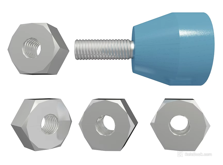 Hardware Tools Set With Blue Bolt And Silver Hexagonal Nuts 3d model 