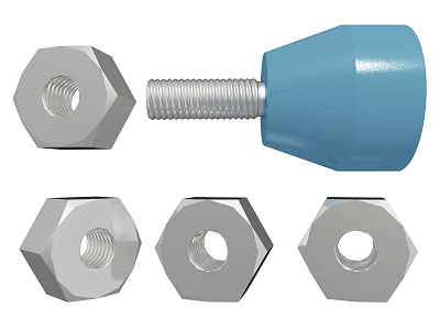 Hardware Tools Set With Blue Bolt And Silver Hexagonal Nuts 3d model