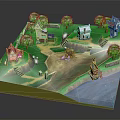 Ancient Village Scene With Stone Cottages Walls Green Trees Winding Path And River