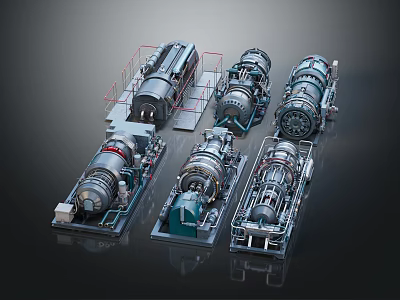 Various Types Of Industrial Equipment Machinery With Heavy Duty Metal Construction 3d model