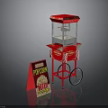 Red Popcorn Machine Cart With Wheels And Popcorn Signboard