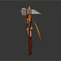 Anime Style Character With Red Hair Orange Yellow Outfit And Mechanical Creature With Lamp Like Head