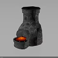 Gray Stone Texture Fireplace With Red Flame Inside Rustic Home Decor