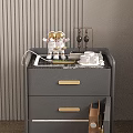 Modern Gray Bedside Table With Marble Top Drawers And Bedroom Decorative Items Next To Bed