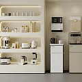 Modern Household Electrical Appliances Display With Water Dispensers Refrigerators Coffee Makers Toasters And White Shelves