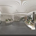Modern Retail Store Interior With Wooden Shelves Products Display Open Layout And Dark Floor Tiles
