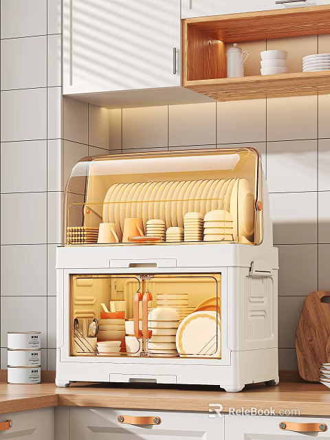 White Kitchen Storage Cabinet With Transparent Lid For Dishes And Tableware 3d model 
