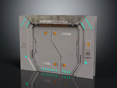 Industrial Restricted Area Door Design With Blue Green LED Strips Yellow Arrow Signs 3d model