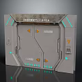 Industrial Restricted Area Door Design With Blue Green LED Strips Yellow Arrow Signs