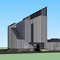 Modern Office Building Exterior With Glass Curtain Walls And Striped Facade