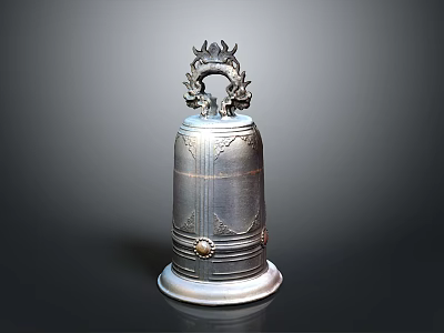 Antique Silver Metal Bell Decorative Top With Intricate Carved Patterns 3d model