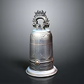 Antique Silver Metal Bell Decorative Top With Intricate Carved Patterns