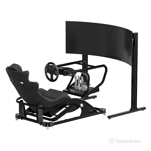 Racing Simulator Entertainment Electronics With Curved Monitor Steering Wheel Racing Seat Pedals And Stand 3d model 