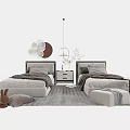 Modern Single Beds Bedroom with Upholstered Headboard Nightstand Plant Rug and Pendant Light