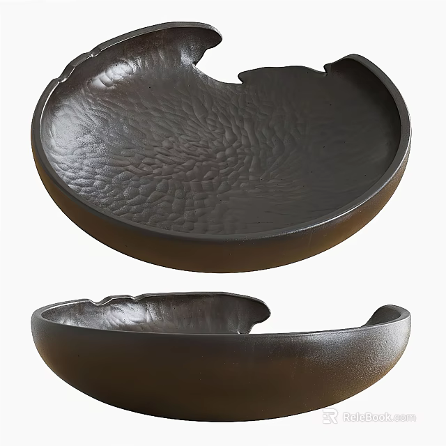 Dark Brown Textured Ceramic Vessels With Bowl And Dish Shapes For Home Decor 3d model 