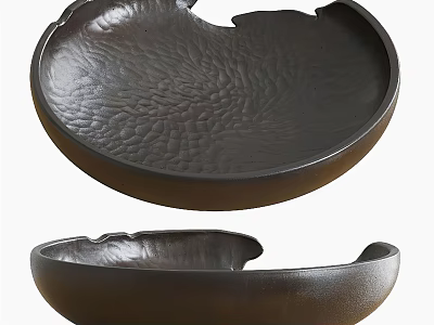 Dark Brown Textured Ceramic Vessels With Bowl And Dish Shapes For Home Decor 3d model
