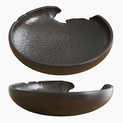 Dark Brown Textured Ceramic Vessels With Bowl And Dish Shapes For Home Decor 3d model