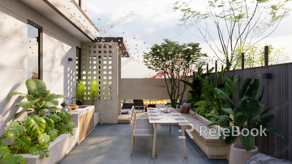 Modern courtyard courtyard landscape garden leisure space star lights terrace landscape model