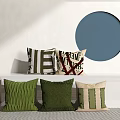 Modern Green Beige Striped Textured Throw Pillows On White Bench With Blue Decor