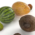 Fresh Assorted Fruits Including Watermelon Cantaloupe Pear Coconut Banana And Apple On White Background