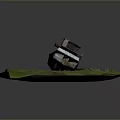 Weathered Abandoned Boat Model With Red Roof On Green Grass Miniature Scene