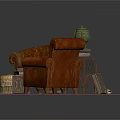 Living Room Interior With Brown Leather Sofa Armchair Rug Side Table Vase And Small Stool