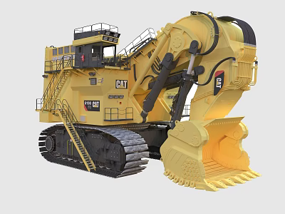 Large Yellow CAT Excavator With Tracked Undercarriage And Front Bucket 3d model