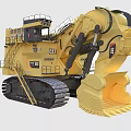 Large Yellow CAT Excavator With Tracked Undercarriage And Front Bucket