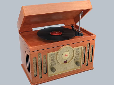 Vintage Audio Player With Wooden Case Vinyl Record Turntable Arm And Control Panel 3d model
