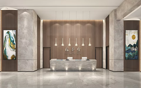 Modern Hall Hotel Lobby Front Desk Reception Hall Elevator Hall 3d model