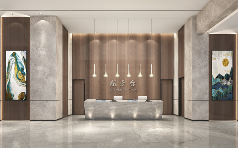 Modern Hall Hotel Lobby Front Desk Reception Hall Elevator Hall 3d model