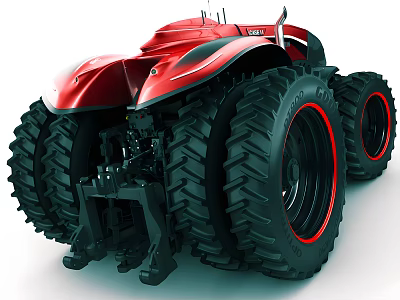 Modern Red Tractor with Large Black Tires and Red Rims for Functional Agricultural Work 3d model