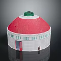 Scenic View Of Dome Building With Red Roof Green Top White Walls And Arched Windows