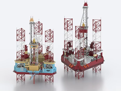 Heavy Industrial Equipment Offshore Drilling Rig Platforms With Steel Structures And Machinery 3d model