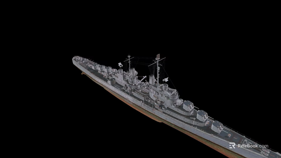 Detailed Warship 3D Model Side View With Deck Equipment Mast And Hull Structure 3d model