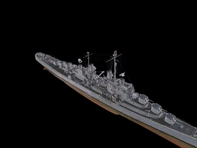 Detailed Warship 3D Model Side View With Deck Equipment Mast And Hull Structure 3d model