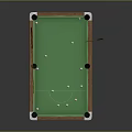 Wooden Billiard Table With Green Felt Surface Yellow Balls And Cue Stick