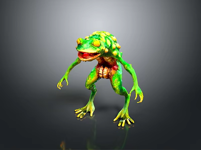 Green Spiky Frog Monster With Yellow Eyes In Standing Pose 3d model