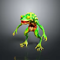 Green Spiky Frog Monster With Yellow Eyes In Standing Pose